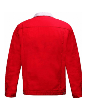 Christmas Outfit Fur Denim Red Sherpa Jacket Unisex