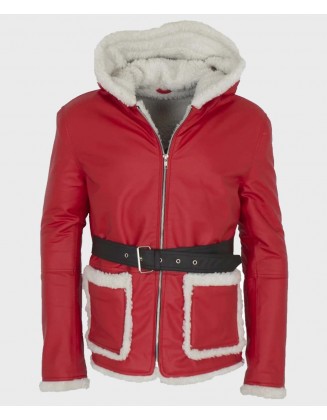 Men's Santa Claus Red Leather Coat