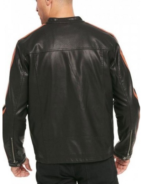 Vintage Biker Striped Black Leather Motorcycle Jacket Faux / Real