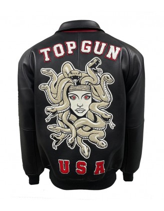 Men's Top Gun Medusa Black Leather Jacket