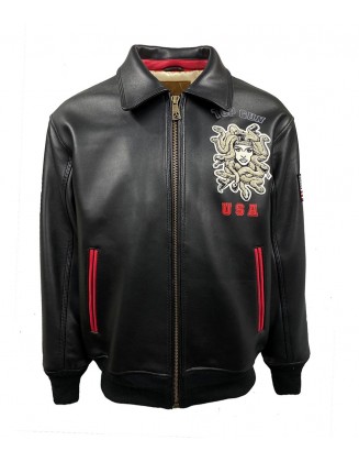 Men's Top Gun Medusa Black Leather Jacket